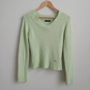 Y2K angora nylon blend fitted Medium V neck sweater top light apple green